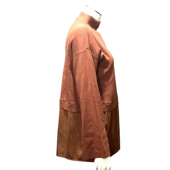 Calvin Klein S Copper Knit Satin Hem Tunic Top Layered Mock Neck Minimalist Chic - Picture 4 of 10